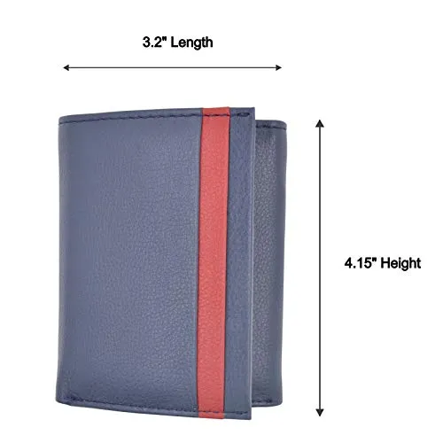 Men's Soft Premium Leather RFID Trifold Wallet Sleek & Slim ID Window Credit Card Holder Navy Blue