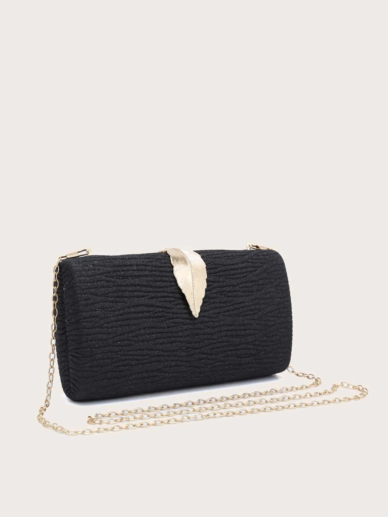 Metal Decor Textured Chain Clutch Bag