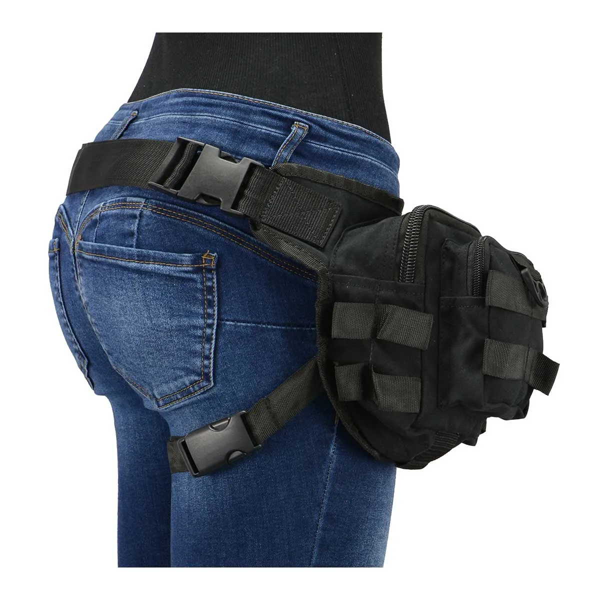 Milwaukee Leather MP8841 Black Textile Conceal and Carry Tactical Thigh Bag with Waist Belt