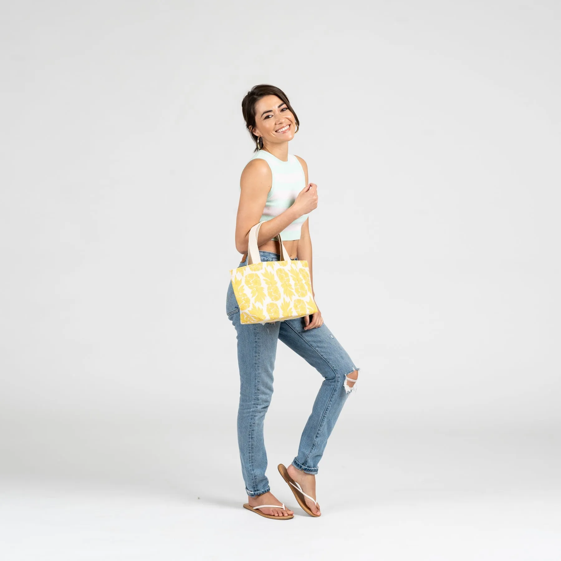 Mini Beach Bag Tote • Pua Kala • Sand over Teal Green