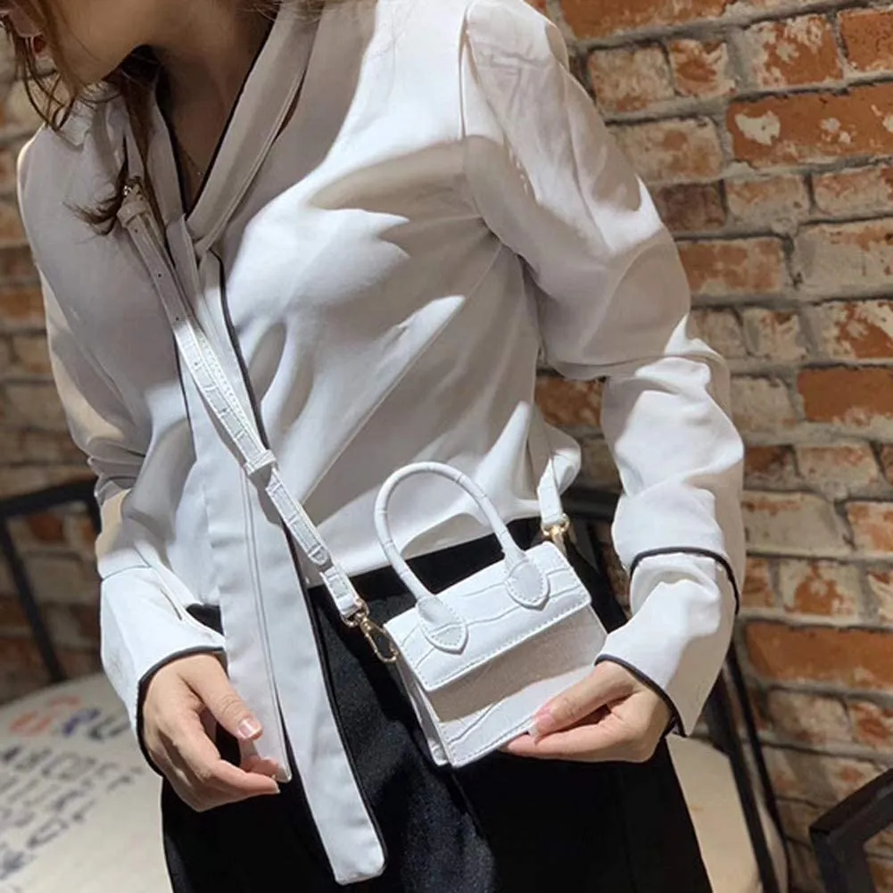 Mini Crossbody White Crocodile Purse Leather Crocodile Style Top Handle Clutch Handbag