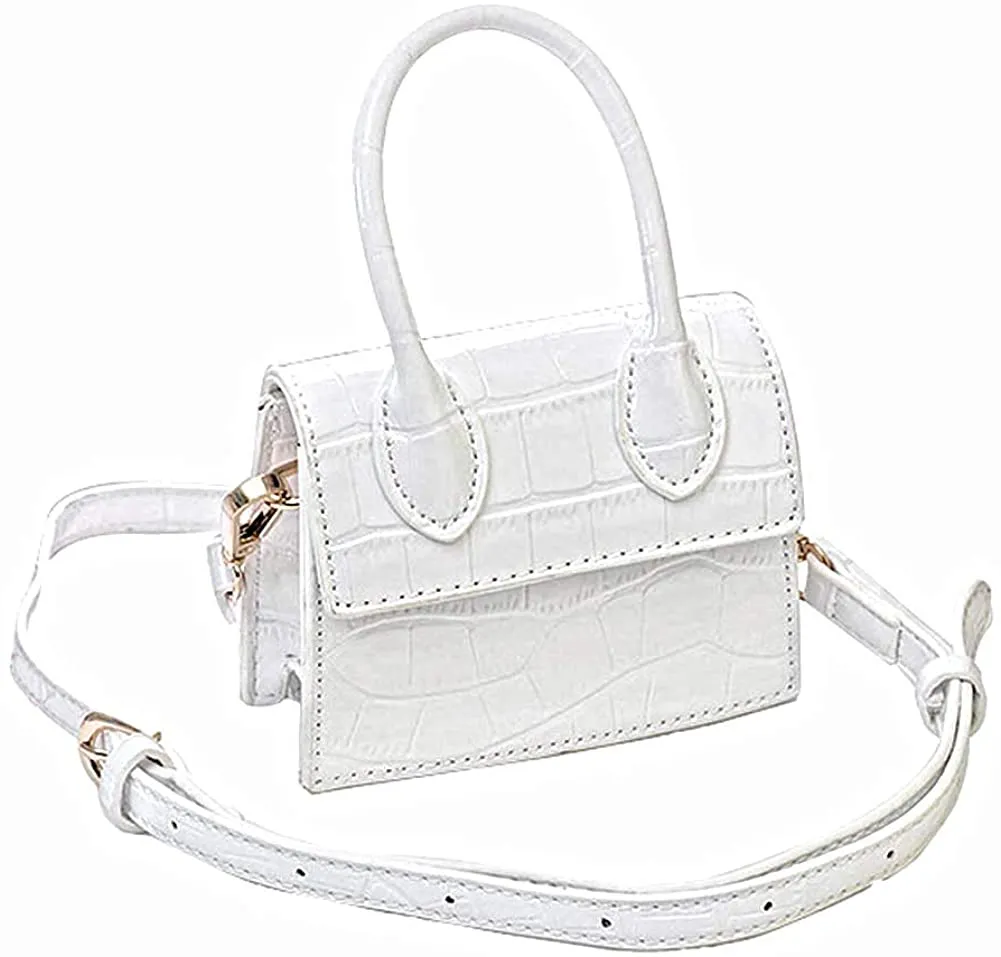 Mini Crossbody White Crocodile Purse Leather Crocodile Style Top Handle Clutch Handbag