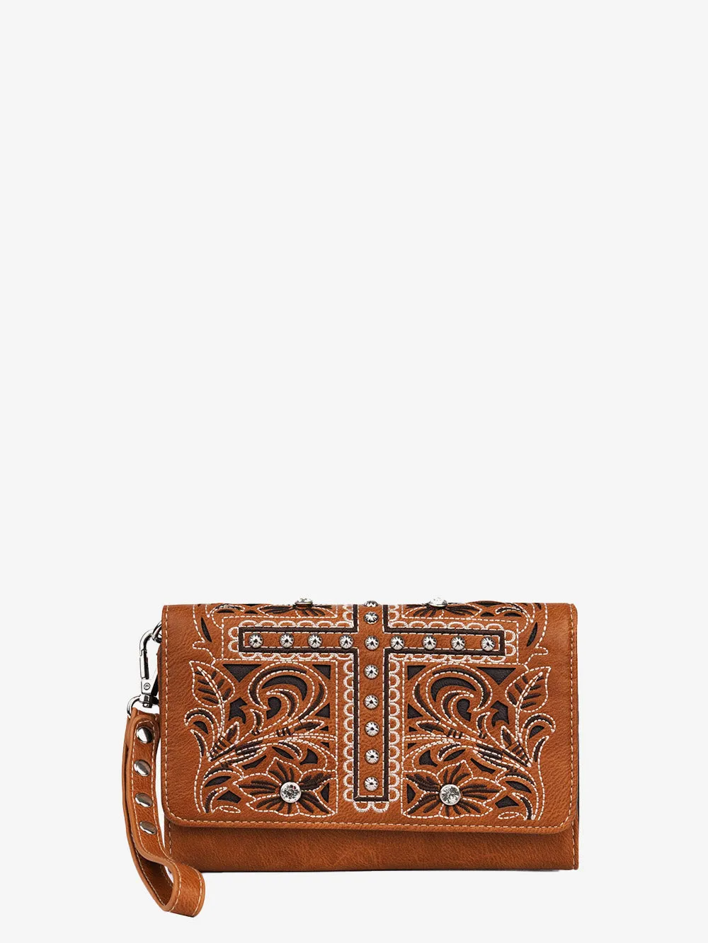 Montana West Cut-out Floral Embroidered Cross Wallet