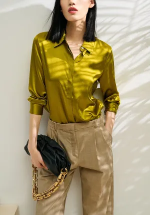 Nonothing|Luxurious silk shirt in olive green