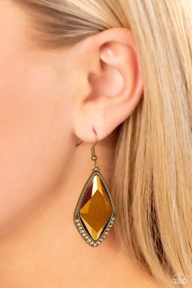 Paparazzi Earring ~ Deco Dazzle - Brass