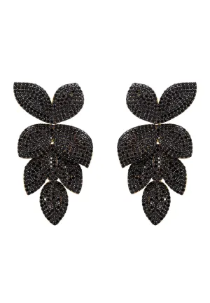 Petal Cascading Flower Earrings Gold Black Cz