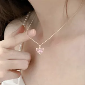 Pink Charming Heart Pendant Necklace Earrings Set