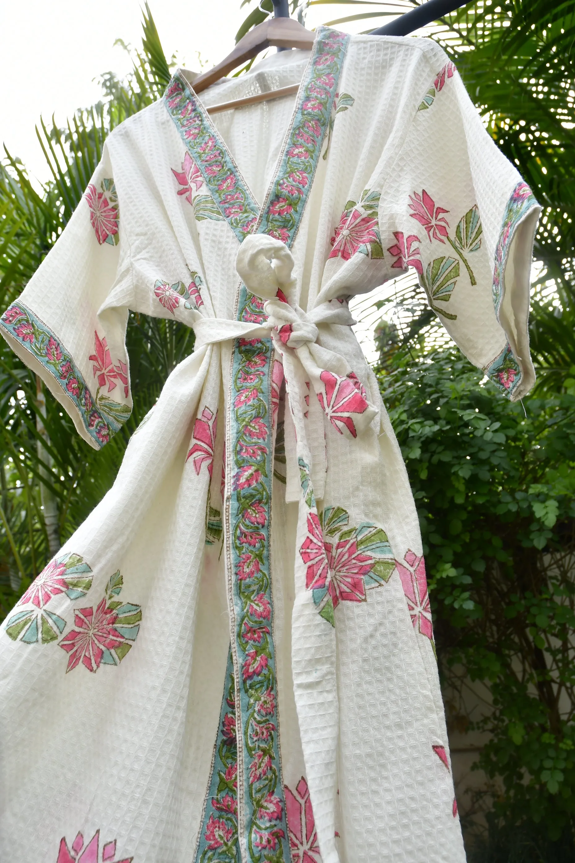 Pink Lotus waffle cotton Bathrobe : Luxurious Spa Comfort