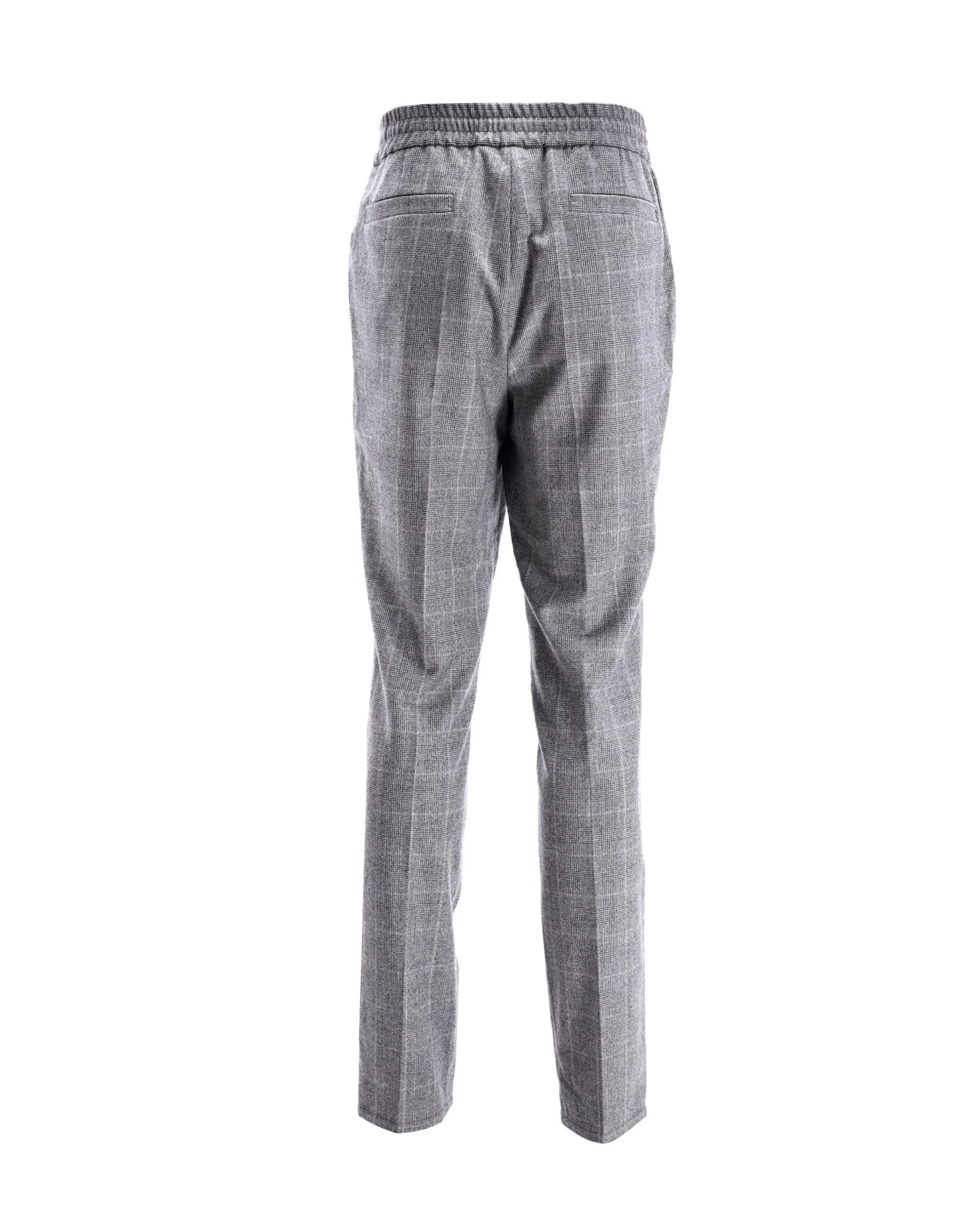 Plaid Drawstring Trousers in Luxurious Grey Viscose Fabric