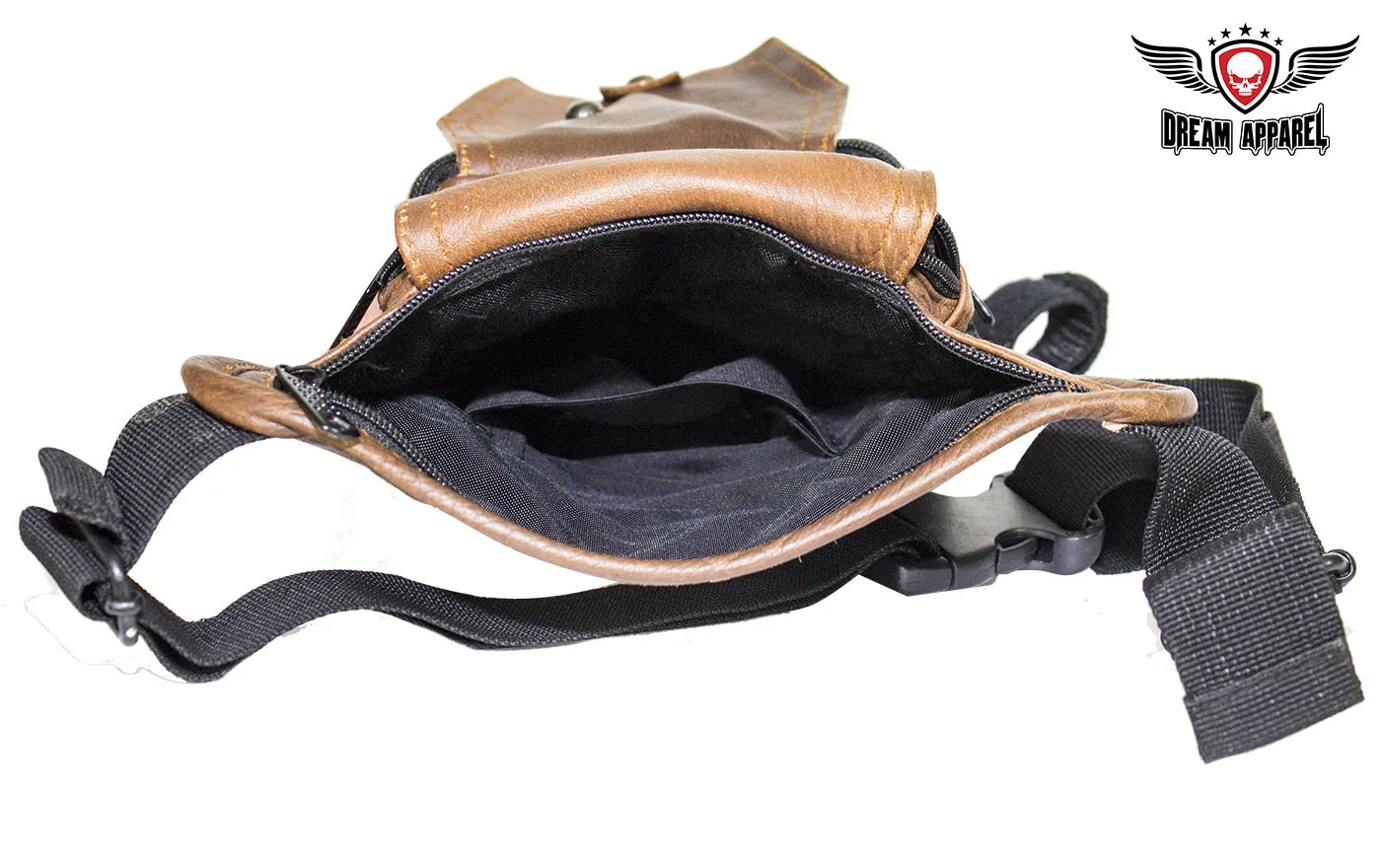 Premier Brown Leather Multi Pocket Thigh Bags with Gun Pocket