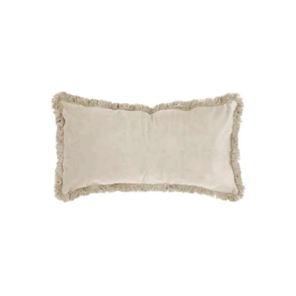 Present Time Cushion Luxurious with Fringes Velvet Ivory