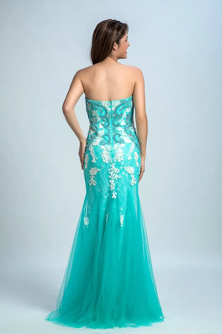 Prom Dresses Strapless Mermaid With Beading And Applique