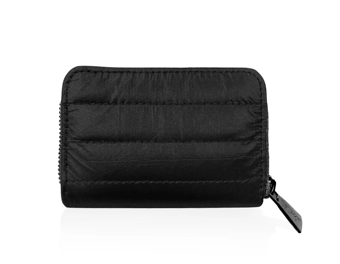 Puffer Zipper Wallet in Shimmer Black