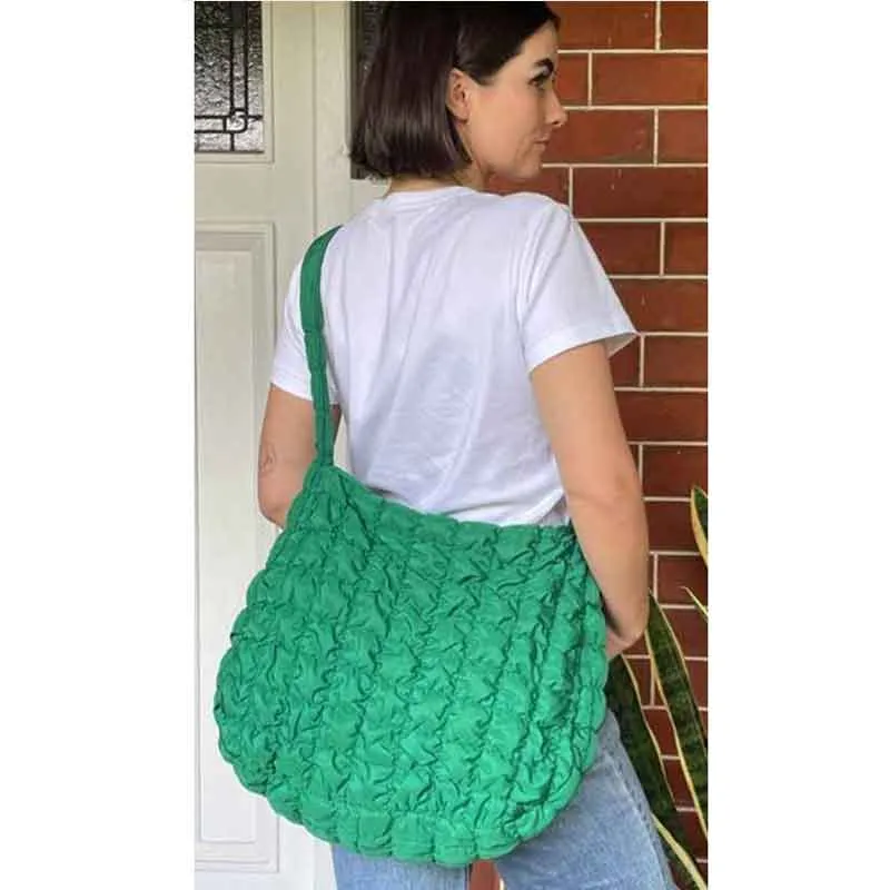 Quilted Carryall Tote Bag - Emerald Green