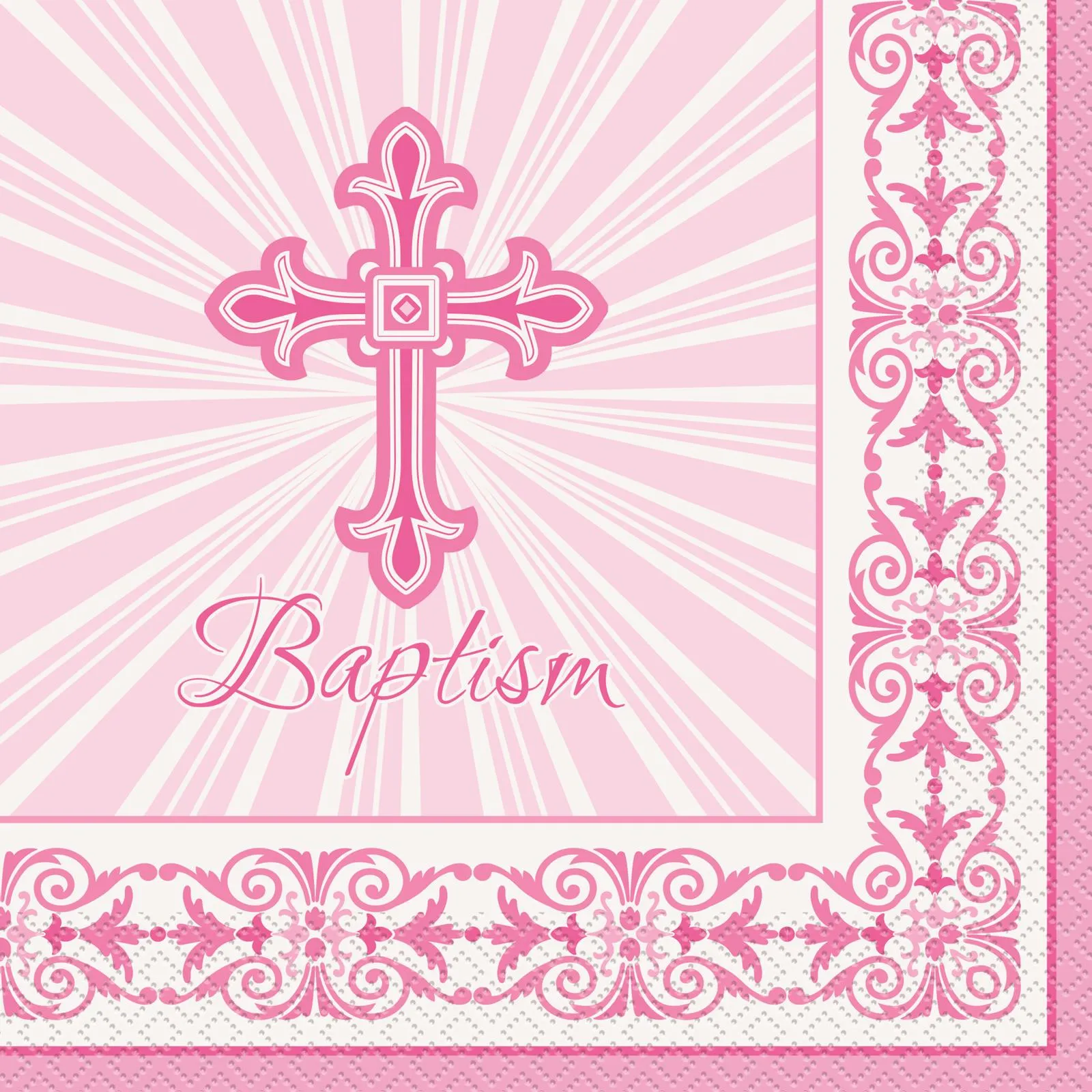 Radiant Cross Pink Baptism Lunch Napkins 16pk