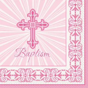 Radiant Cross Pink Baptism Lunch Napkins 16pk