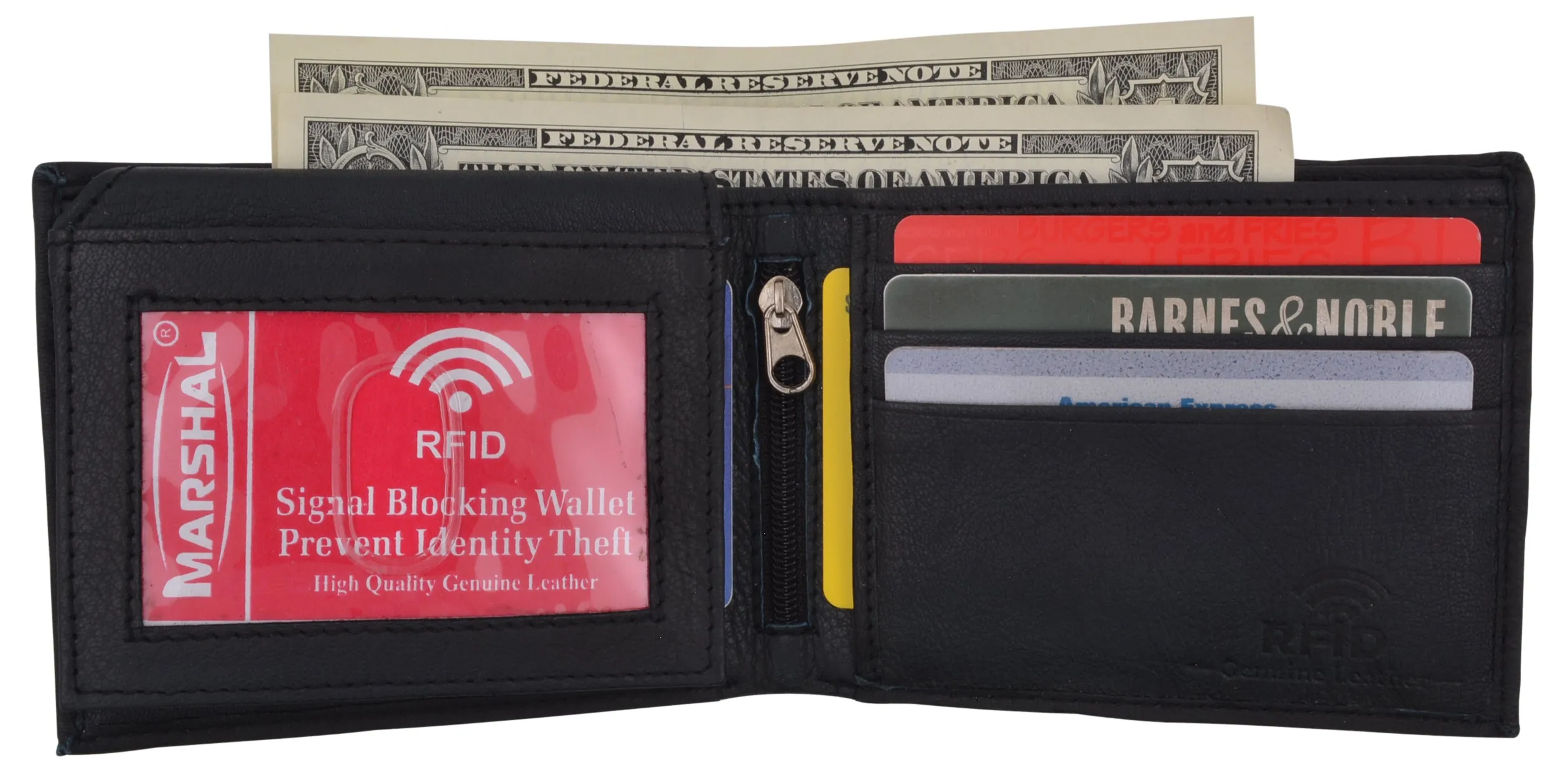 RFID Blocking Men's Leather ID Window Flap-Up Bifold Wallet