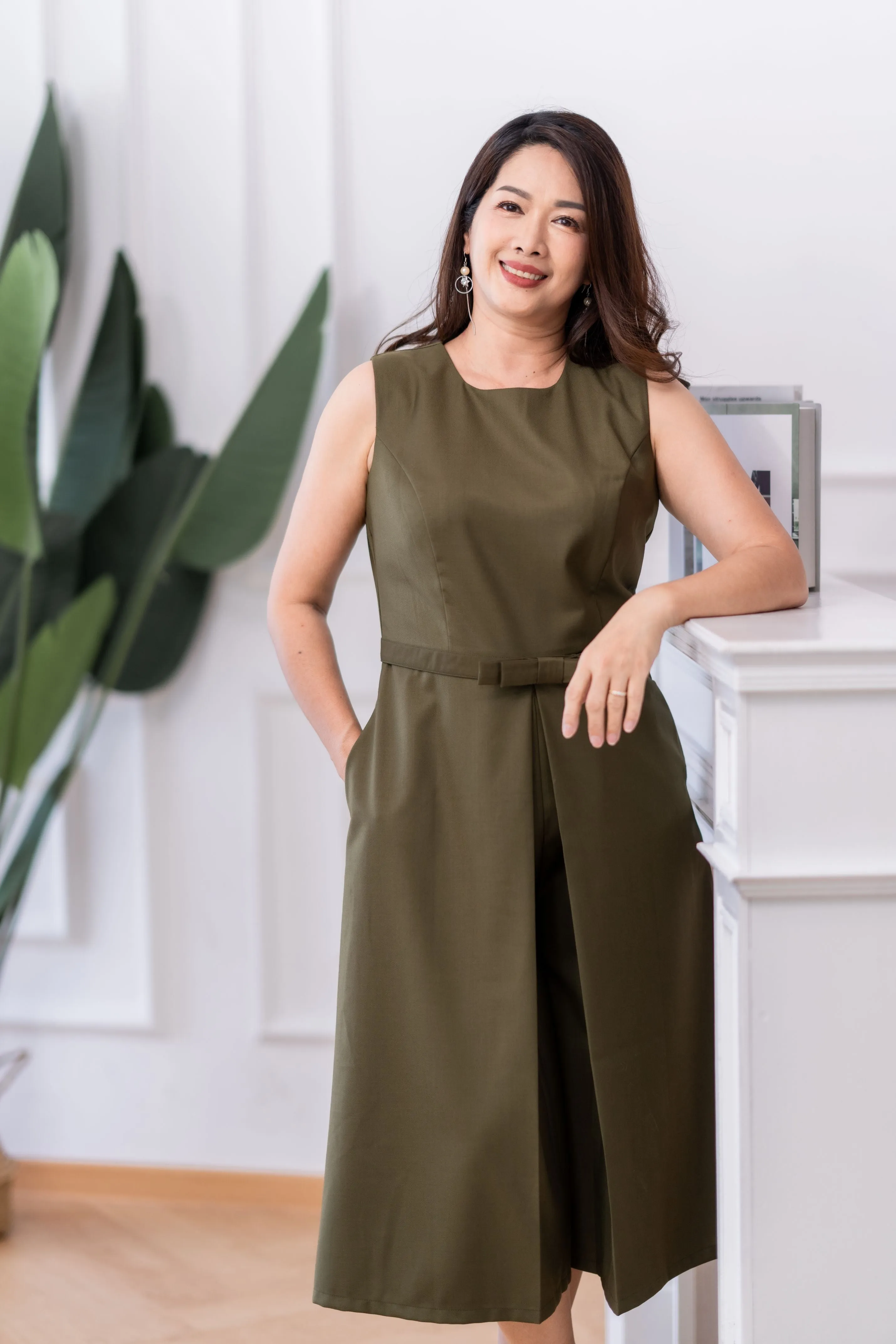 Ribbon Belted Midi Jumpsuit