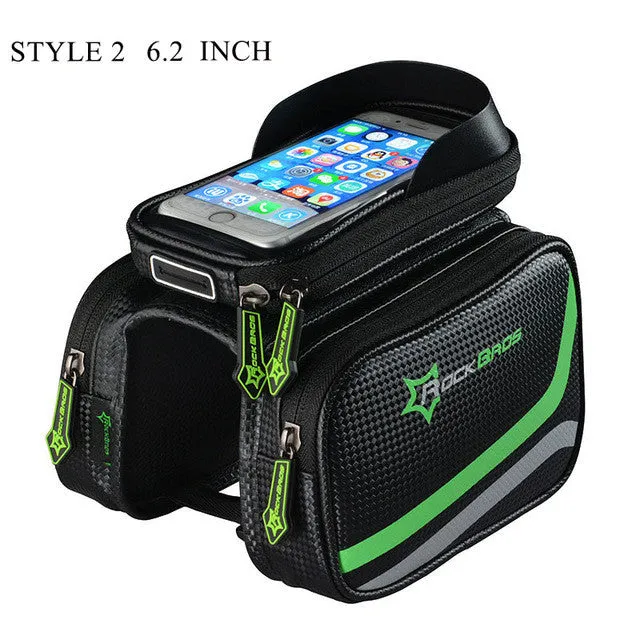 ROCKBROS MTB Bicycle Frame Front Bag Head Top Tube Double IPouch Touch Cycling Pannier For 5.8 /6 inch Smartphone Touch Screen