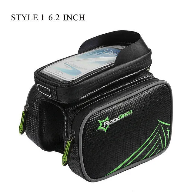 ROCKBROS MTB Bicycle Frame Front Bag Head Top Tube Double IPouch Touch Cycling Pannier For 5.8 /6 inch Smartphone Touch Screen