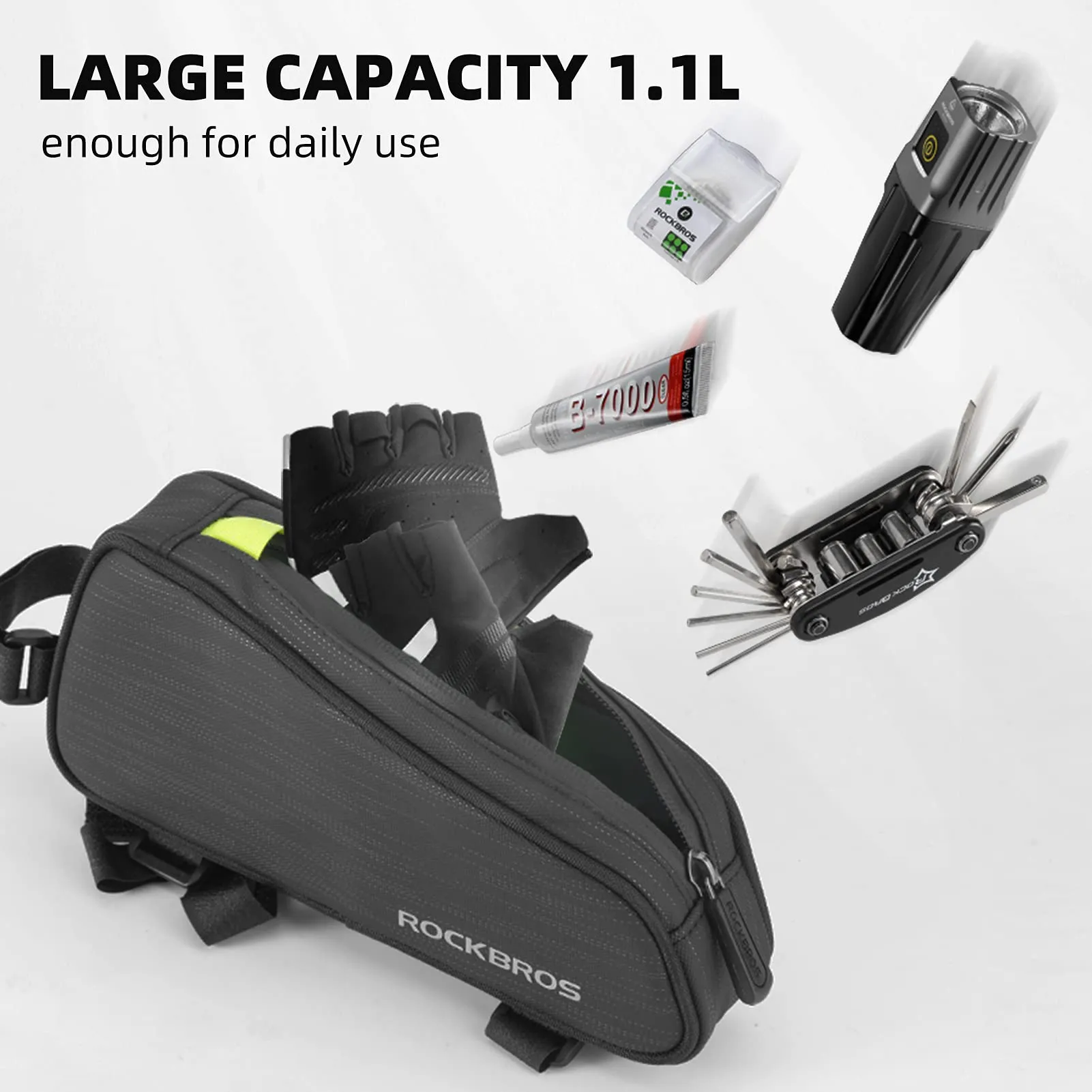 ROCKBROS Top Tube Bike Bag Bike Frame Bag Pouch Pack Cycling Accessories Fit 6.5”