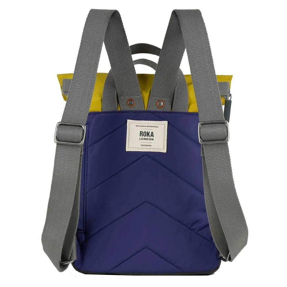 Roka Canfield B Small Creative Waste Colour Block Recycled Nylon Backpack - Purple/Yellow/Green