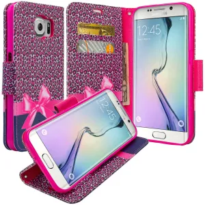 Samsung Galaxy S7 Wallet Case, Wrist Strap Pu Leather Magnetic Flip Fold[Kickstand] with ID & Card Slots for Galaxy S7 - Cheetah Prints