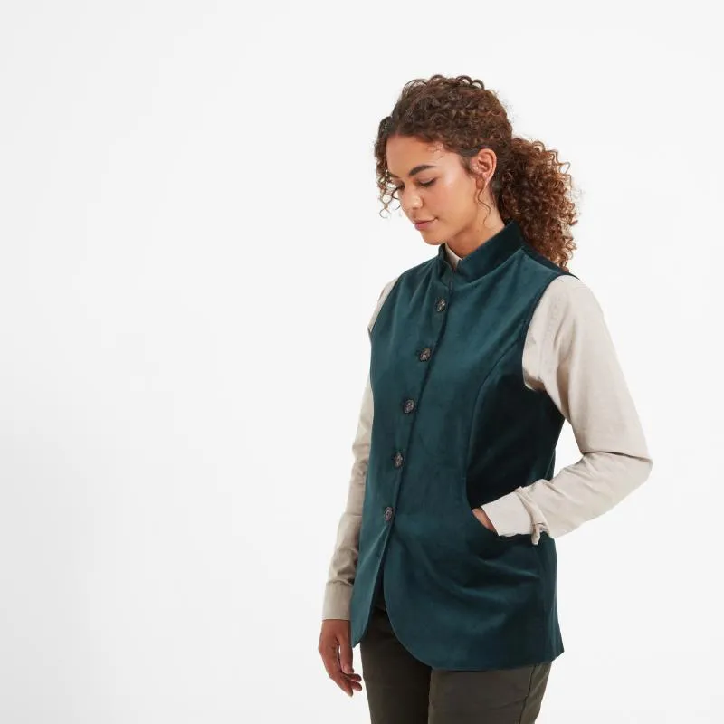 Schoffel Nehru Ladies Velvet Waistcoat - Kingfisher