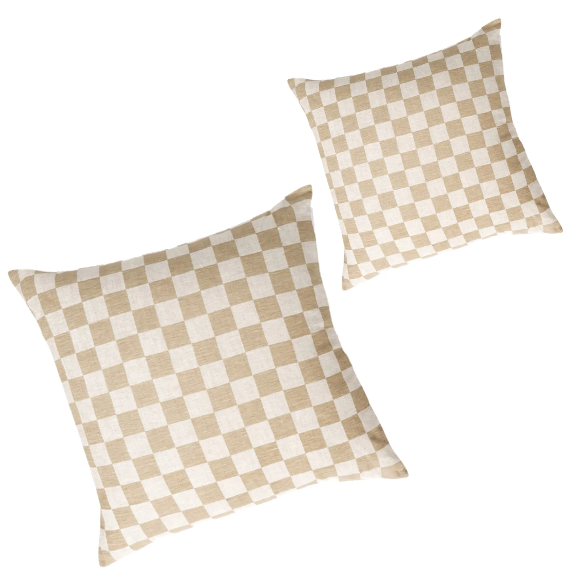 Set of 2 - Check 50cm Square Cushion - Fawn