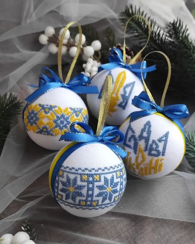 Set of Christmas ornaments in Ukrainian style. Handmade