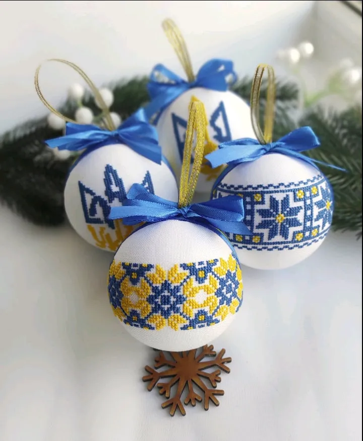 Set of Christmas ornaments in Ukrainian style. Handmade