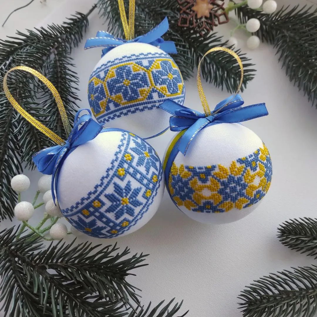 Set of Christmas ornaments in Ukrainian style. Handmade