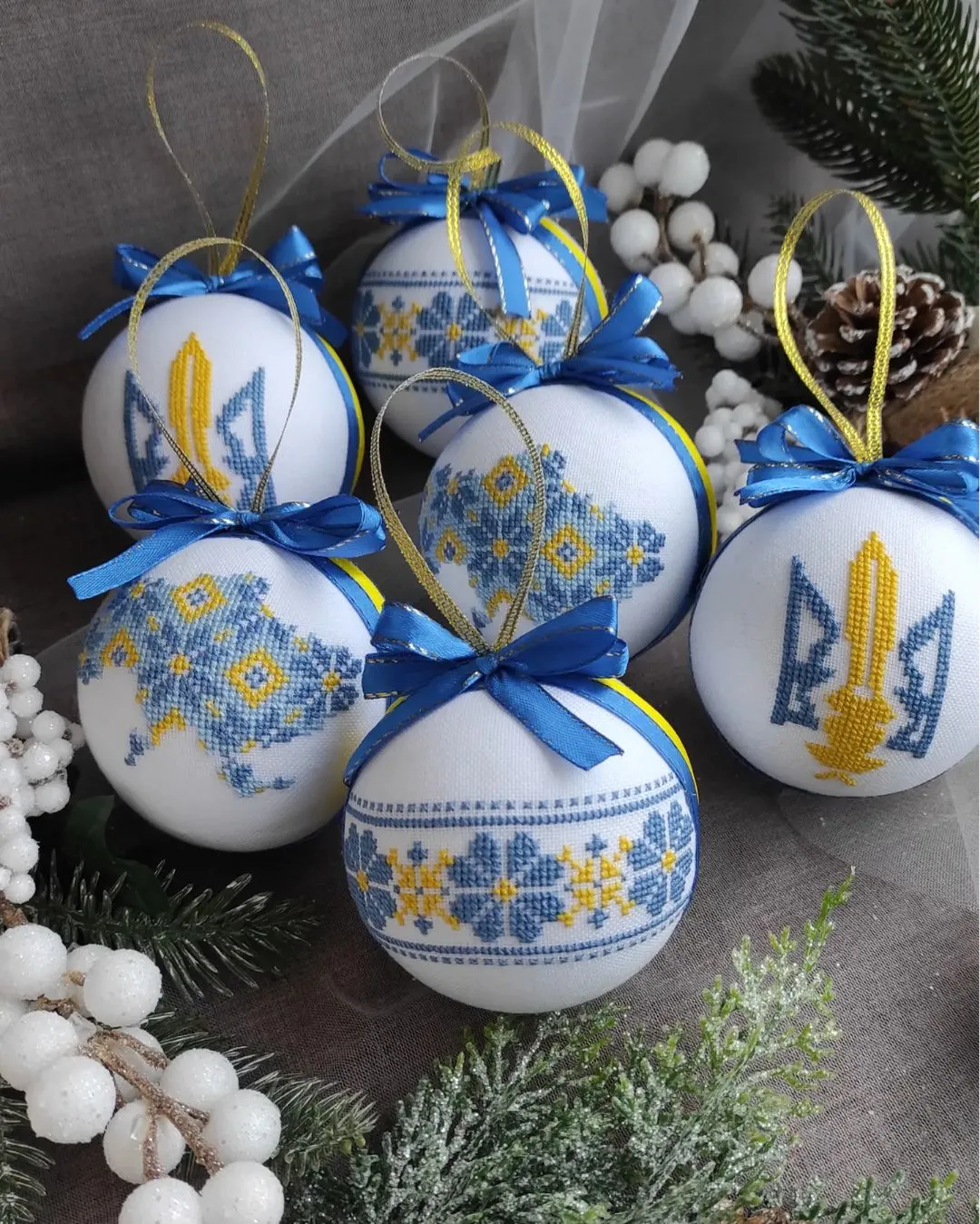 Set of Christmas ornaments in Ukrainian style. Handmade