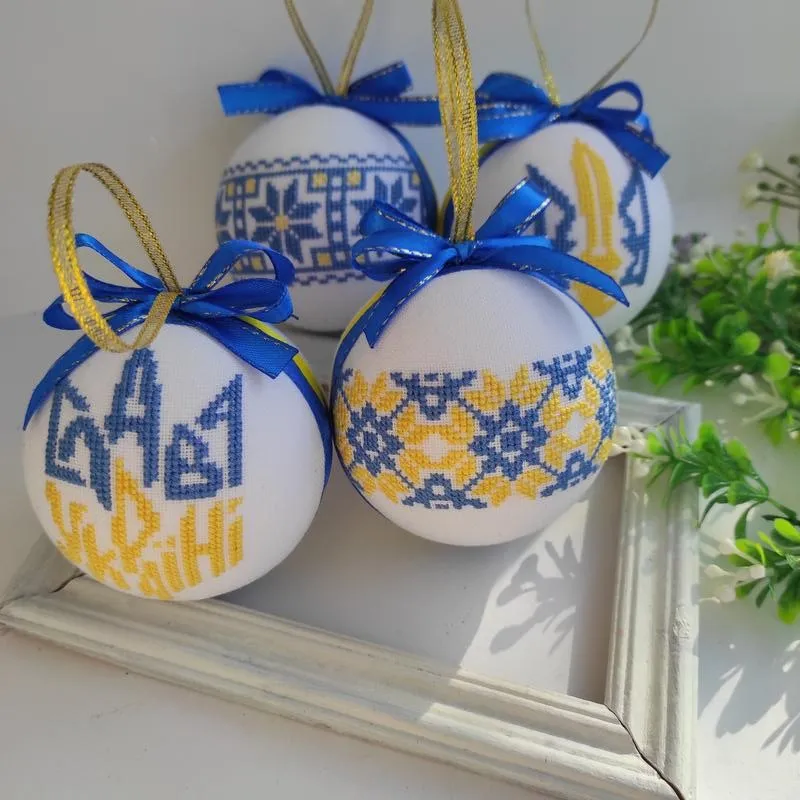 Set of Christmas ornaments in Ukrainian style. Handmade