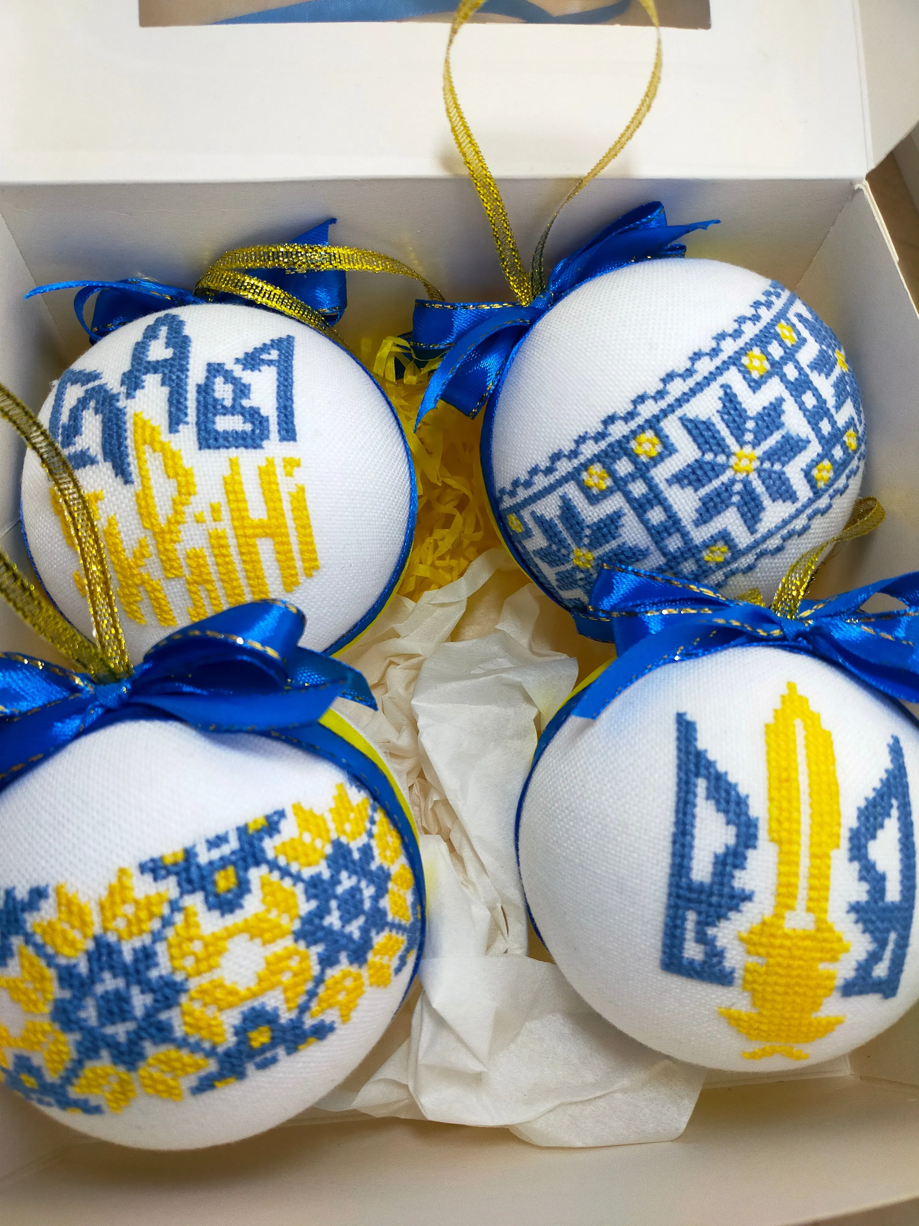 Set of Christmas ornaments in Ukrainian style. Handmade