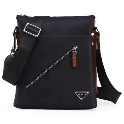 Simple Splicing and Zipper Design Men's Messenger Bag - Black