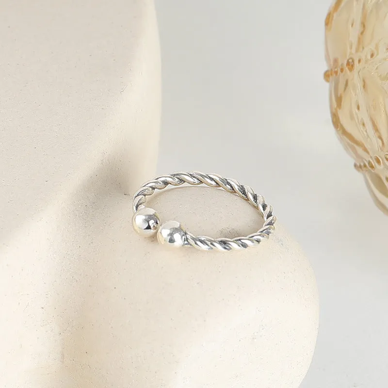 Small Beads Spiral Twists Design Opening Sterling Silver Ring