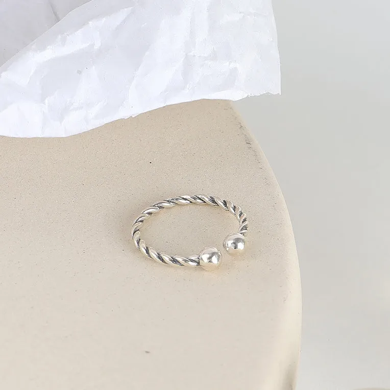 Small Beads Spiral Twists Design Opening Sterling Silver Ring