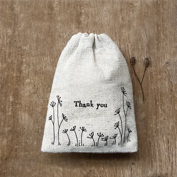 Small Rustic Drawstring Bag - Thank You