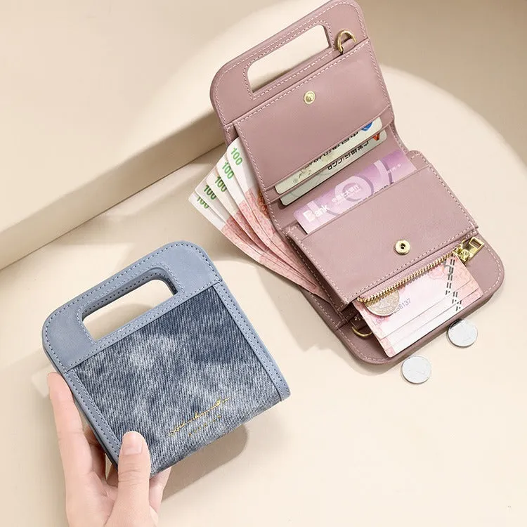 South Korea Same Style with Mall Wallet Women's High-Grade Chain Crossbody Folding Wallet Short Women's Wallet Ins Women