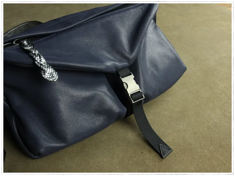 Stylish Men Dark Blue Leather Shoulder Purse Side Bag Leather Messenger Bag for Men