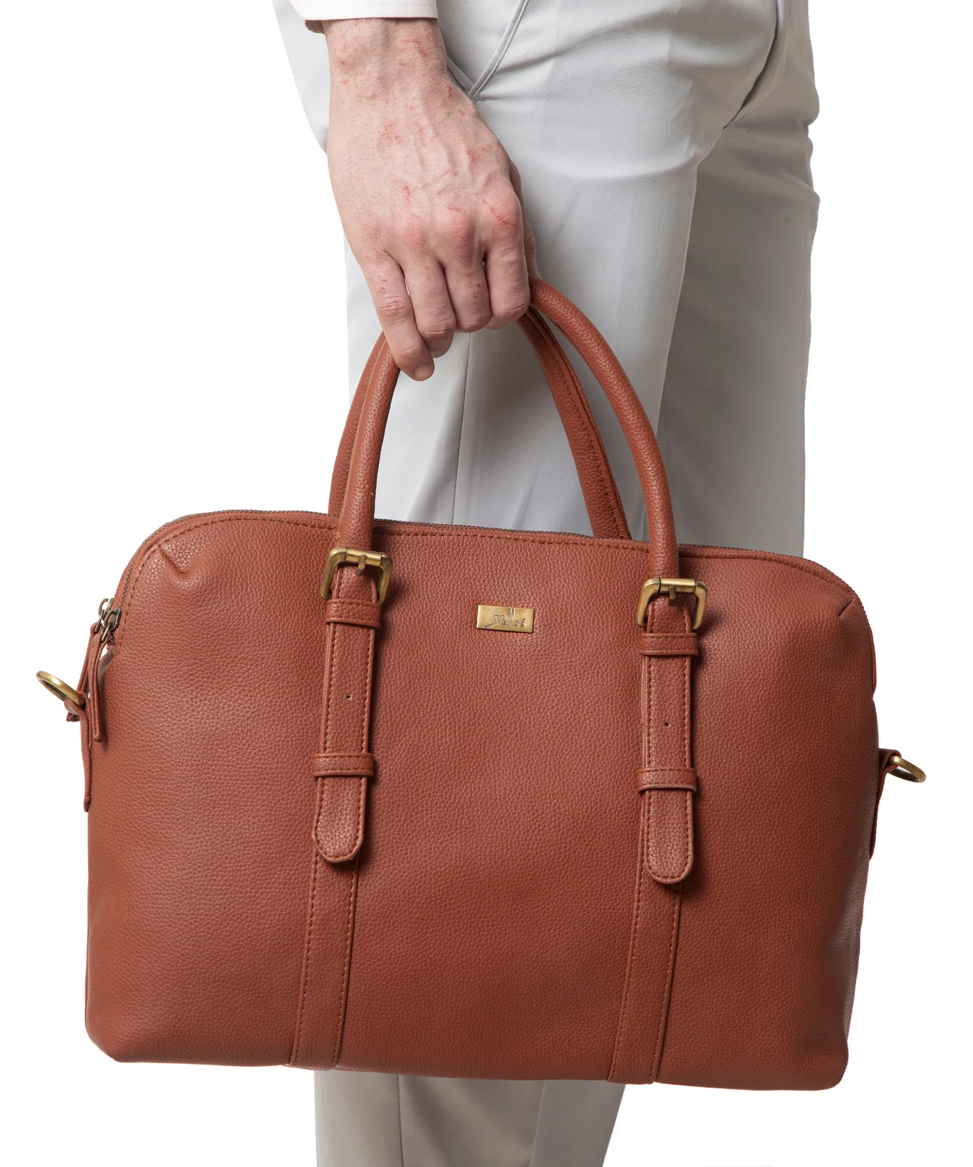 Tan Multicompartment Laptop Bag for Men