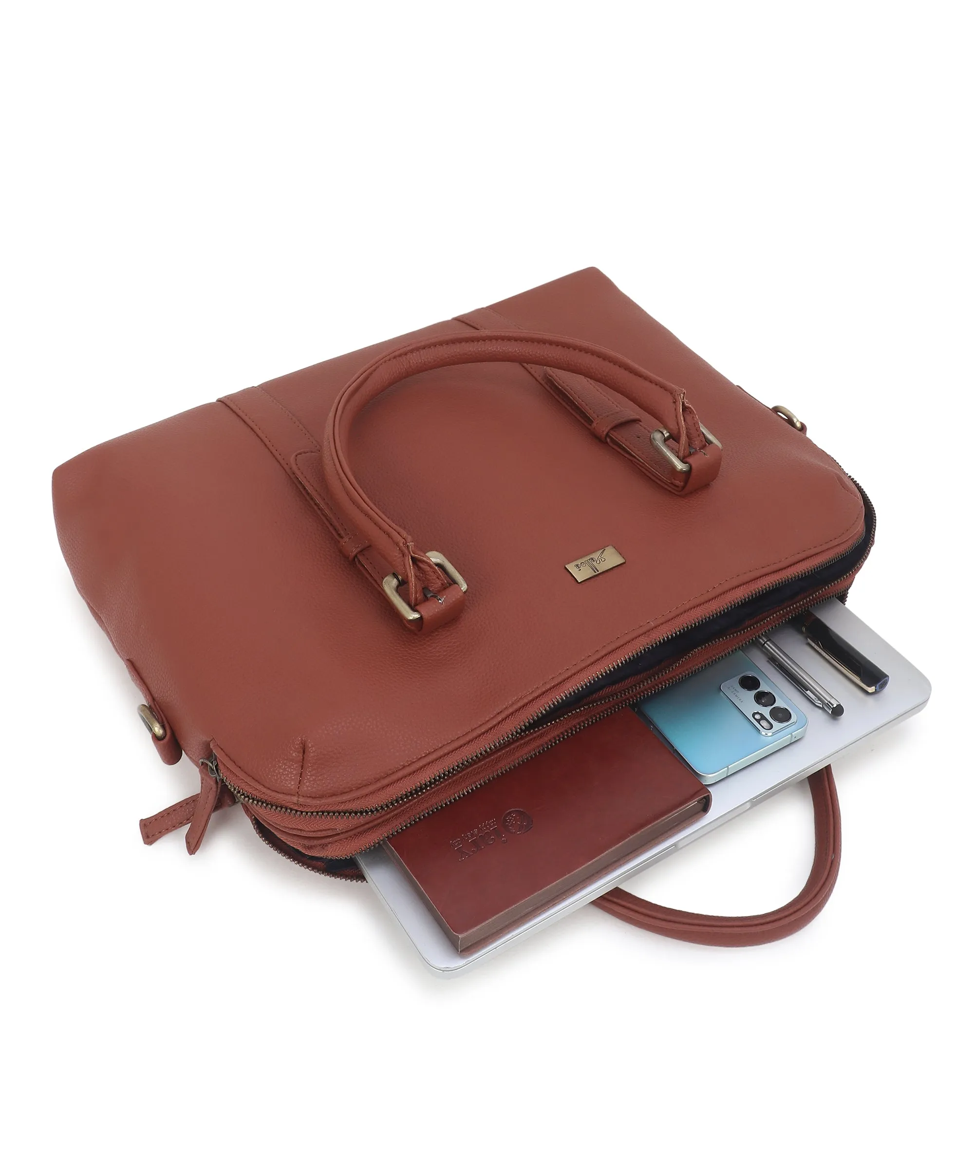 Tan Multicompartment Laptop Bag for Men