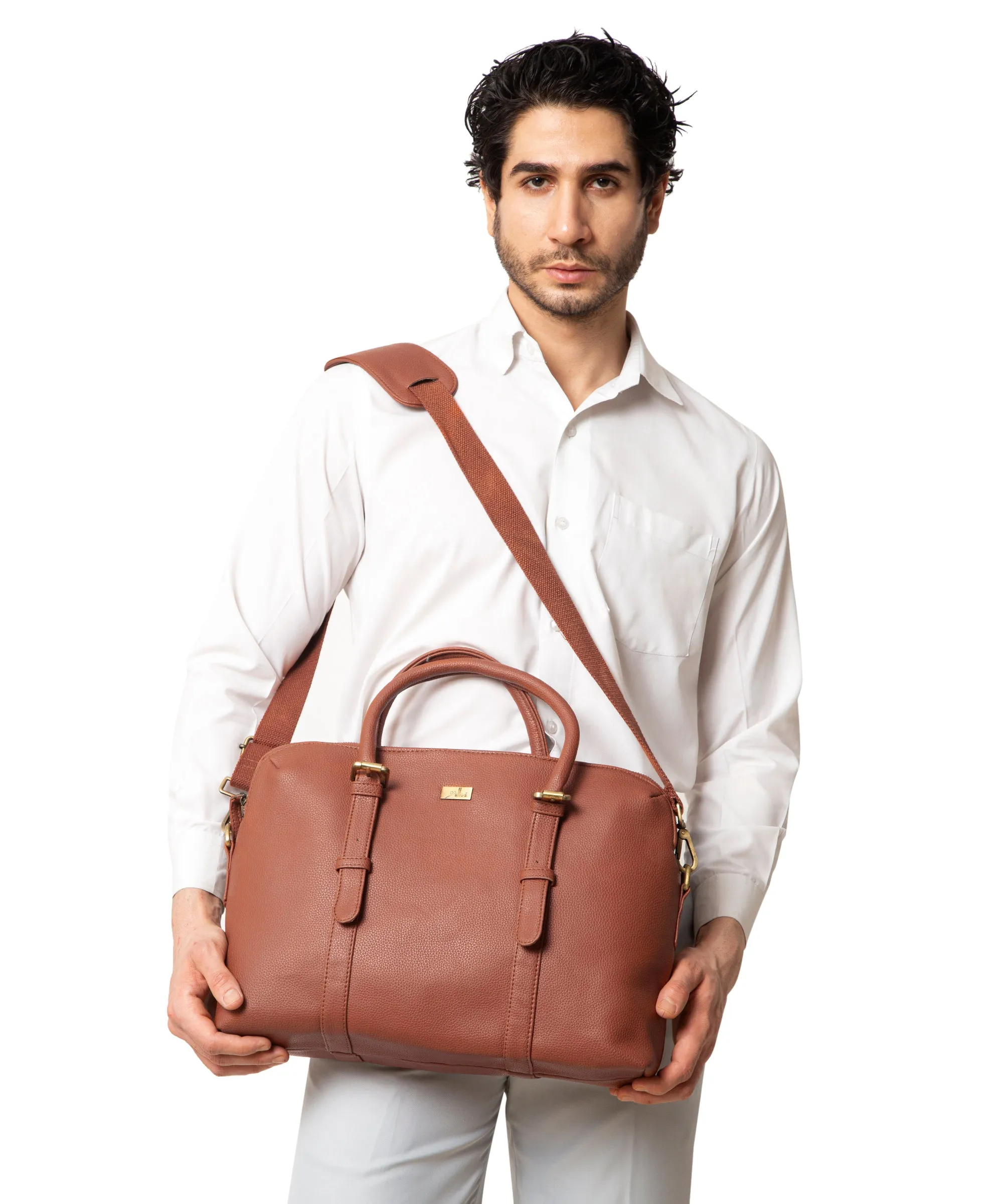 Tan Multicompartment Laptop Bag for Men