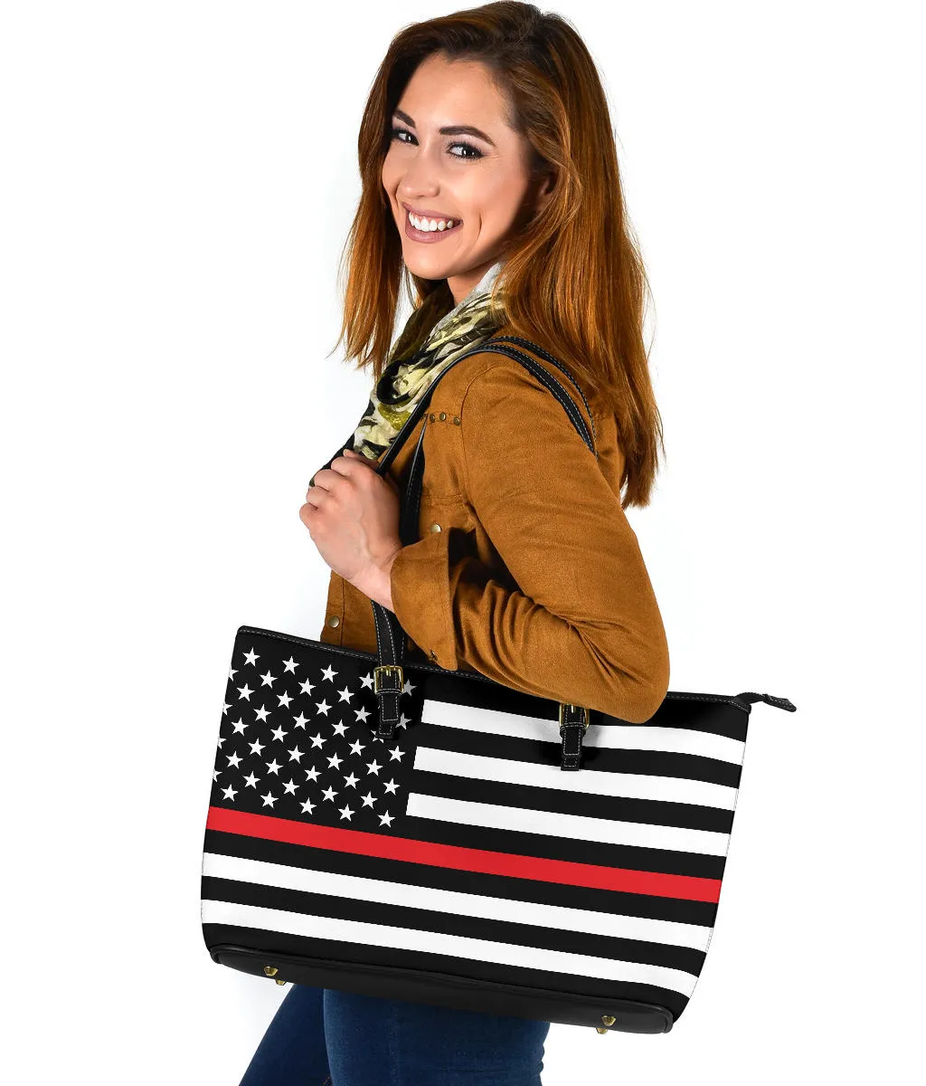 Thin Red Line Flag Firefighter Large PU Faux Leather Tote Bag