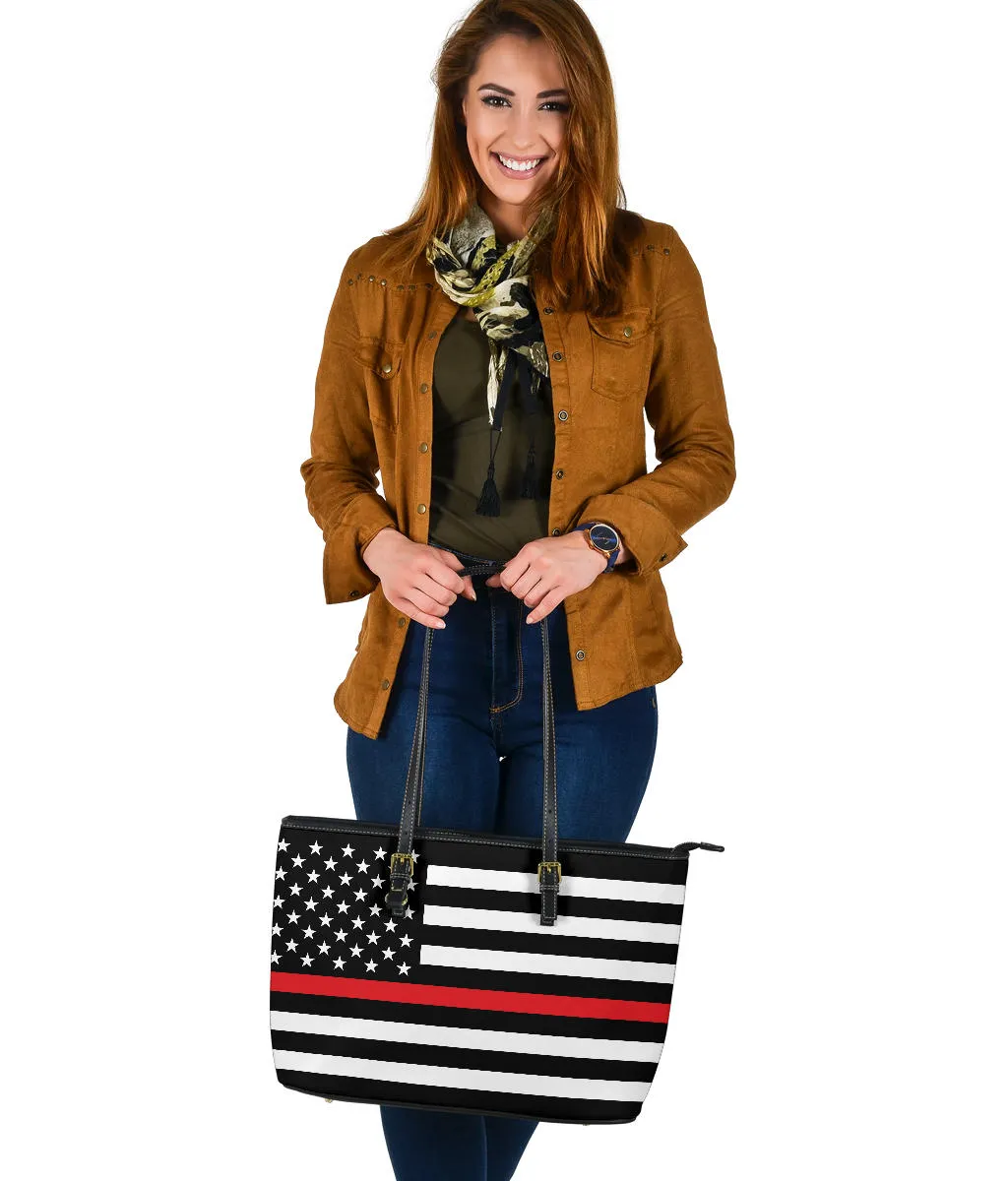 Thin Red Line Flag Firefighter Large PU Faux Leather Tote Bag