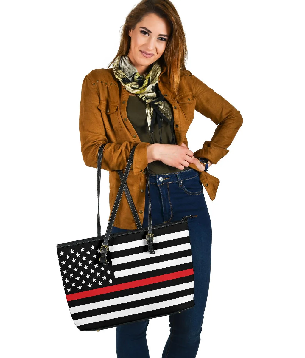 Thin Red Line Flag Firefighter Large PU Faux Leather Tote Bag