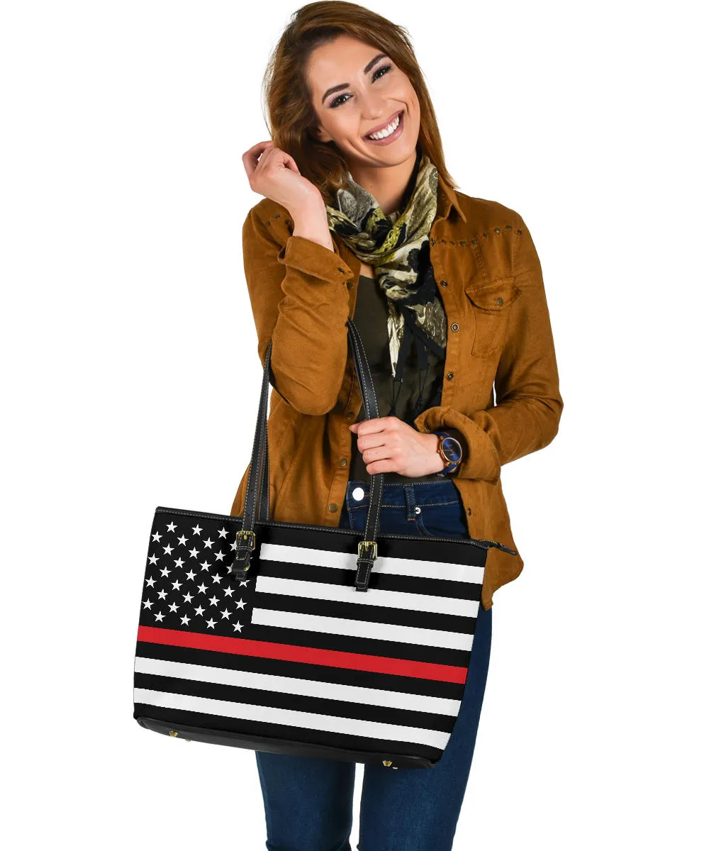 Thin Red Line Flag Firefighter Large PU Faux Leather Tote Bag