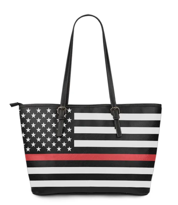 Thin Red Line Flag Firefighter Large PU Faux Leather Tote Bag