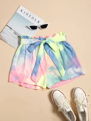 Tie Dye Paper Bag Waist Shorts